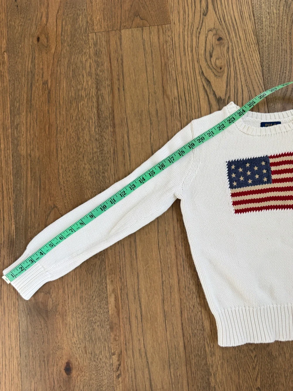 Ralph Lauren White Crewneck Sweater with Knit American Flag